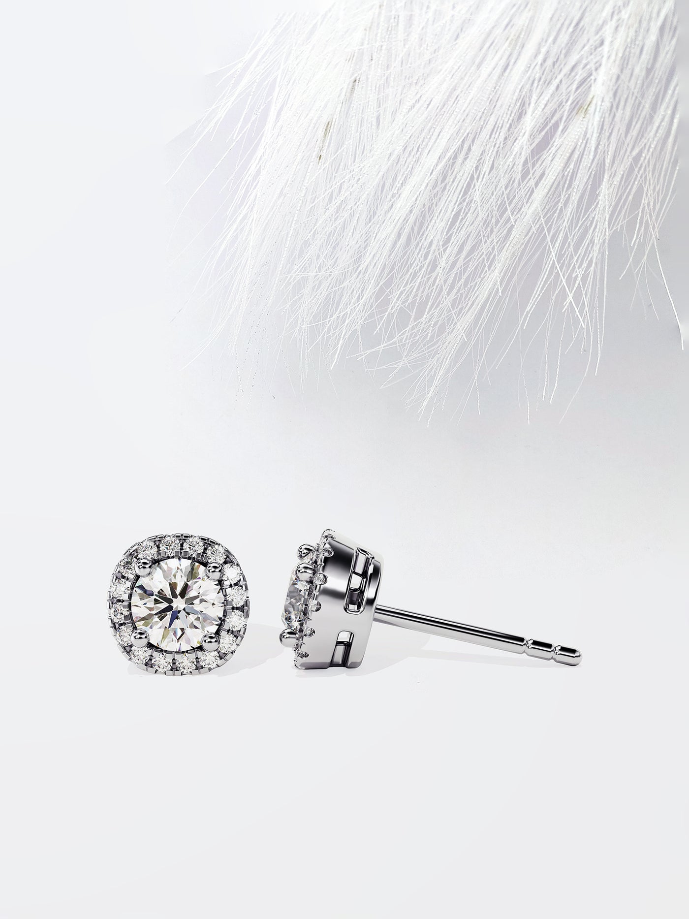 Round Cut Halo Moissanite Stud Diamond Earrings For Women