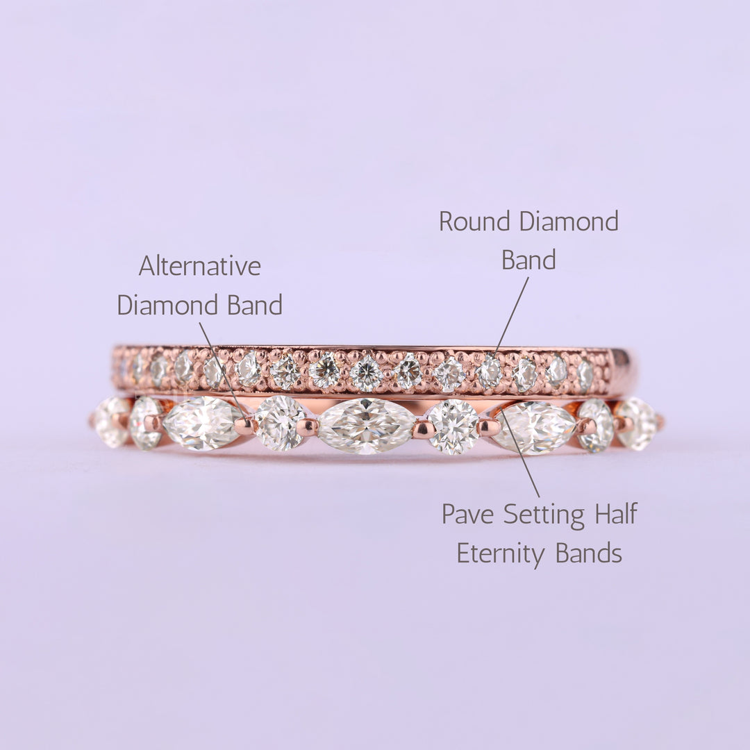 Round & Marquise Cut Half Eternity Two Moissanite Wedding Bands