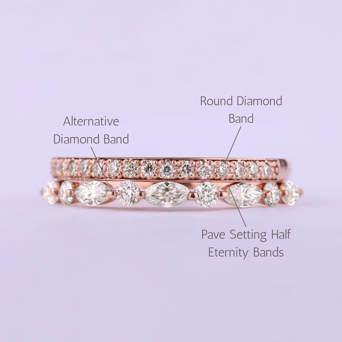 Round & Marquise Cut Half Eternity Two Moissanite Wedding Bands