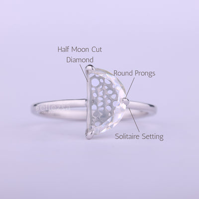 Half Moon Cut Diamond Solitaire Moissanite Engagement Ring