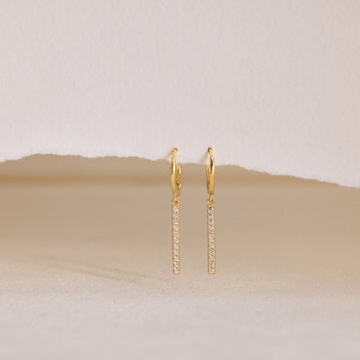 Round Cut Diamond Minimalist Long Bar Earrings for Her