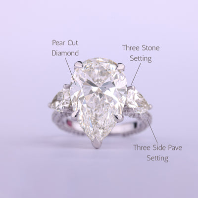 3.50CT Pear Cut Diamond Three Stone Cluster Engagement Ring