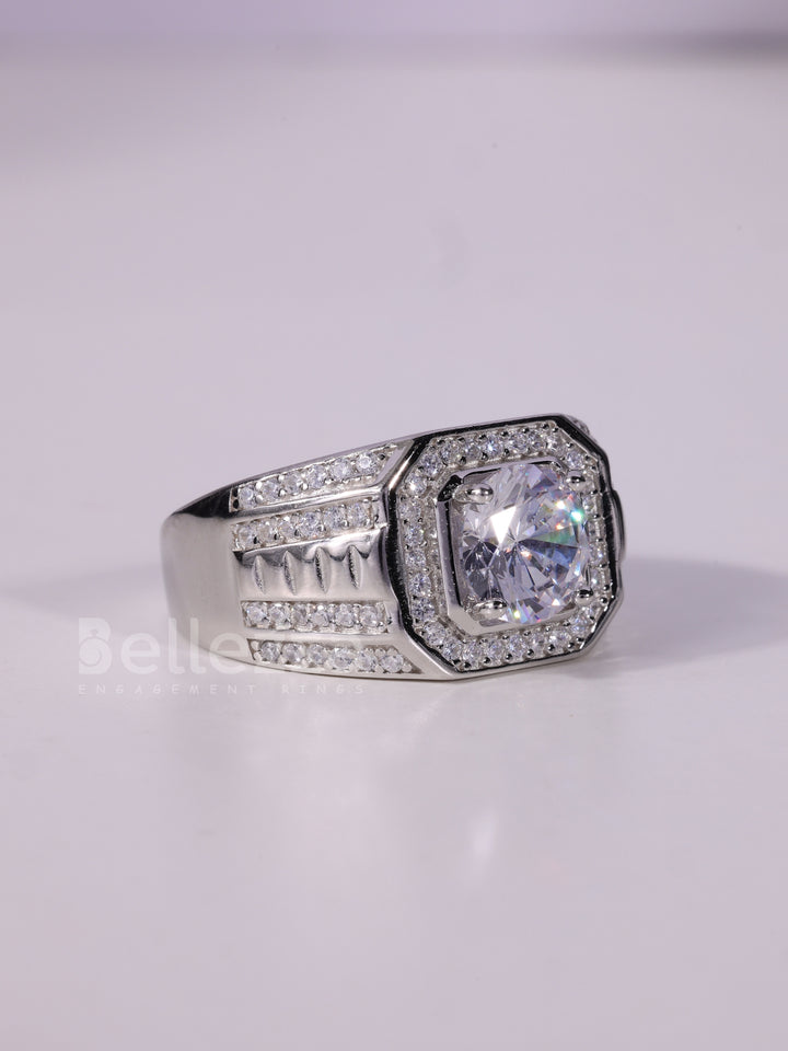 1.0CT Round Cut Halo Diamond Moissanite Men's Wedding Ring