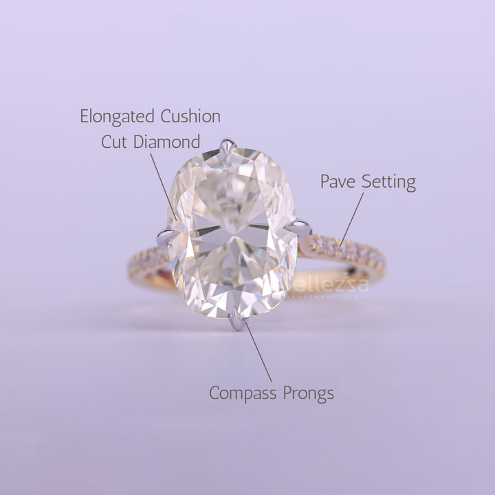2.0CT Elongated Cushion Cut Hidden Halo Engagement Ring