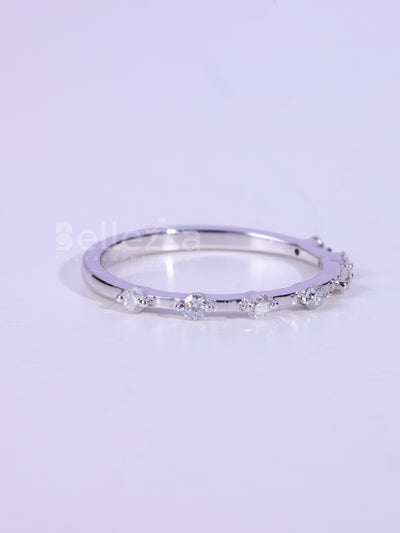 Round Cut Diamond Petite Pave Setting Moissanite Wedding Band