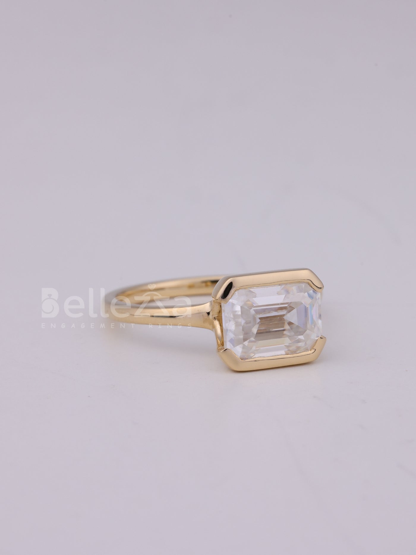1.50CT East West Emerald Cut Half Bezel Engagement Ring