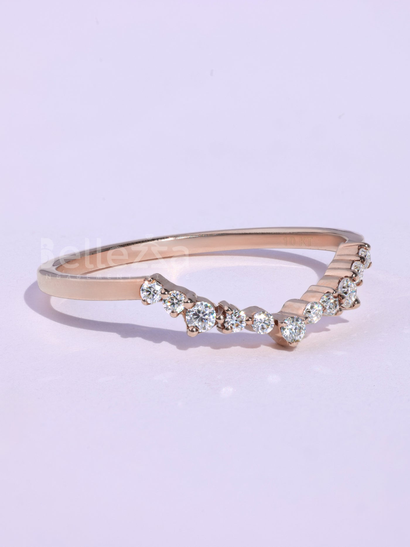 Round Cut Curved Moissanite Wedding Band For Her