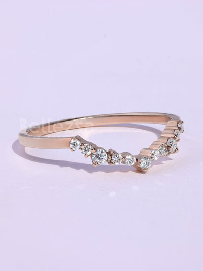 Round Cut Curved Moissanite Wedding Band For Her