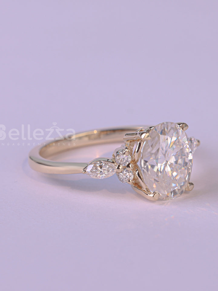 2.0CT Oval Cut Cluster Diamond Moissanite Engagement Ring