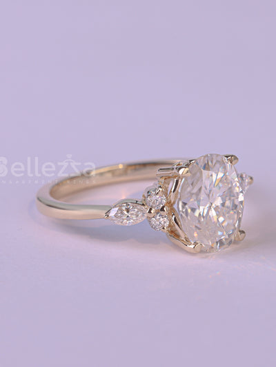 2.0CT Oval Cut Cluster Diamond Moissanite Engagement Ring