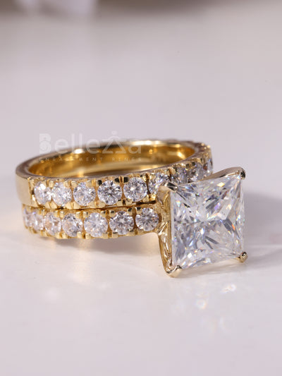 1.0CT Princess Cut Diamond Pave Set Moissanite Bridal Ring Set