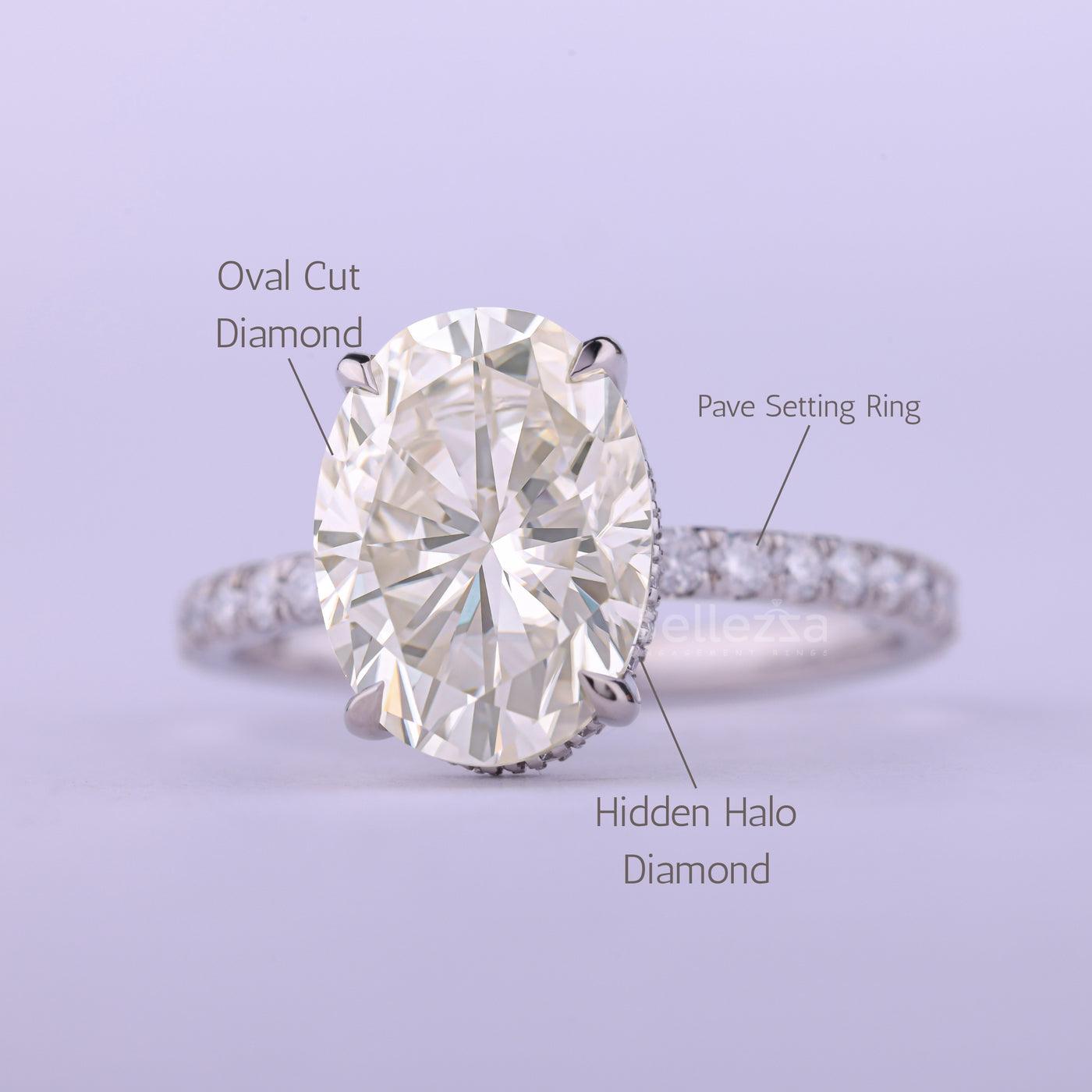 2.0CT Oval Cut Hidden Halo Moissanite Engagement Ring