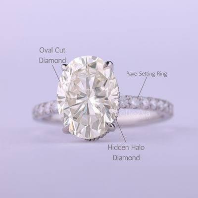 2.0CT Oval Cut Hidden Halo Moissanite Engagement Ring