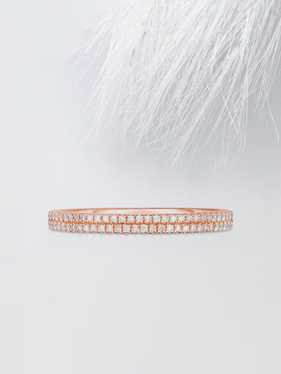 Round Cut Double Row Pave Stackable Diamond Wedding Band
