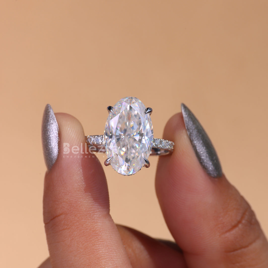 9.0CT Oval Cut Hidden Halo Moissanite Engagement Ring - Ready To Ship