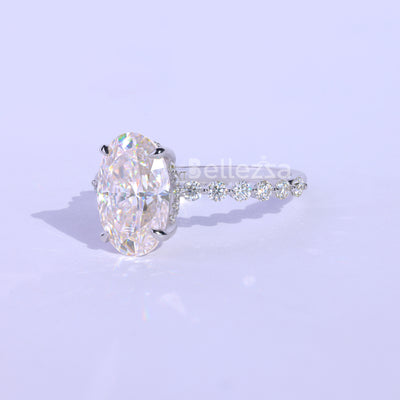 2.50 CT Oval Cut Hidden Halo Moissanite Engagement Ring - Ready To Ship