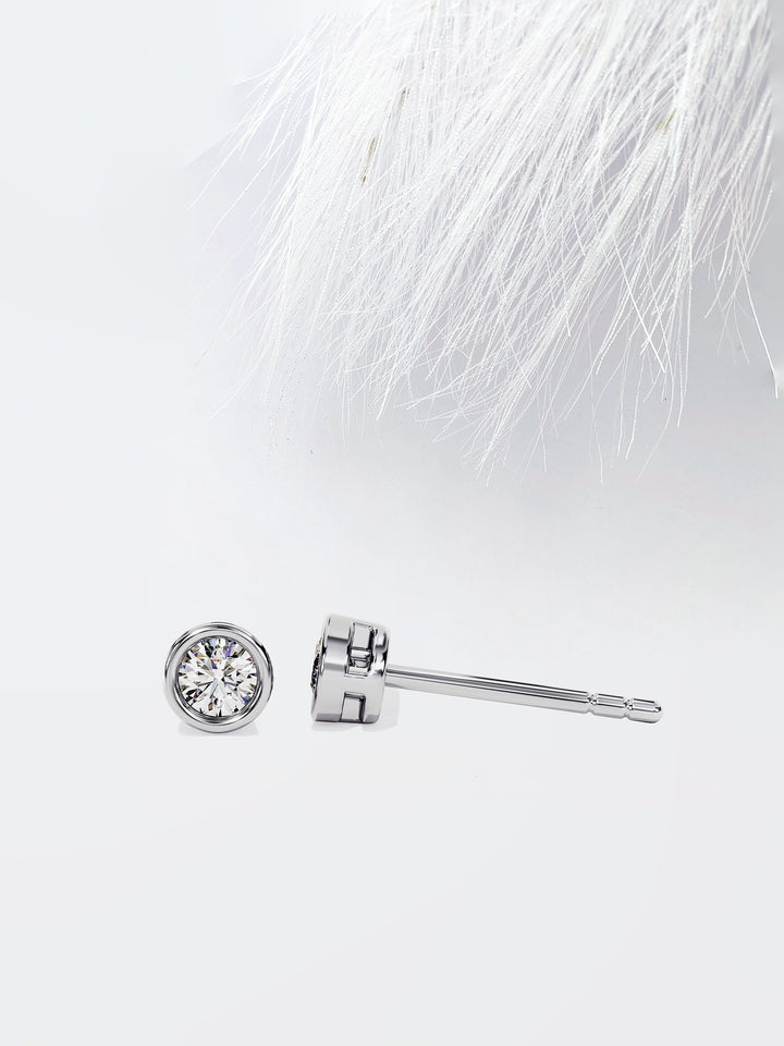 Round Cut Bezel Set Moissanite Stud Diamond Earrings For Women