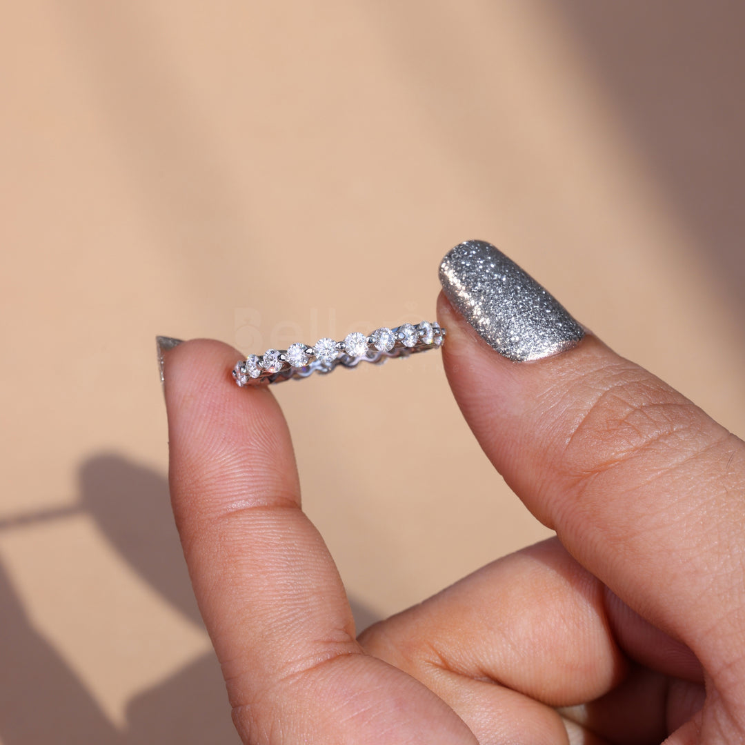 Round Brilliant Bubble Prong Moissanite Wedding Band - Ready to Ship