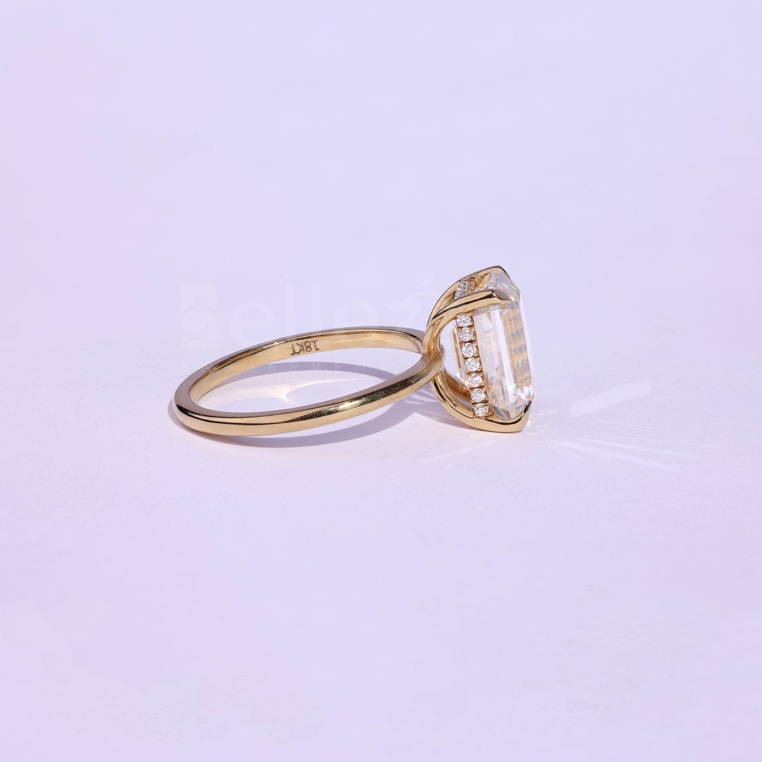 2.25CT Emerald Cut Hidden Halo Moissanite Engagement Ring - Ready to Ship