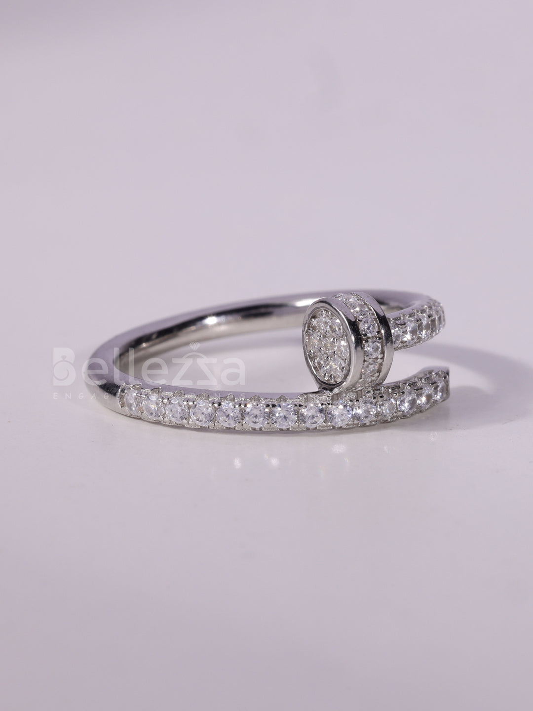 0.60TCW Round Cut Cluster Diamond Nail Screw Design Ring