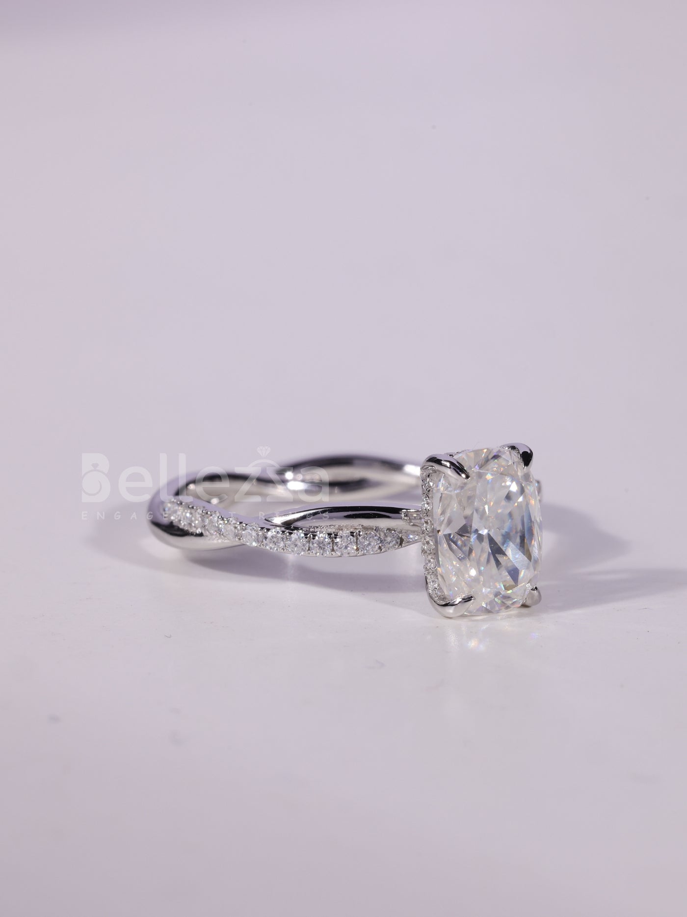 1.50CT-2.50CT Elongated Cushion Cut Twisted Pave Set Engagement Ring