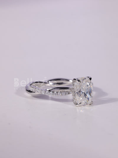 1.50CT-2.50CT Elongated Cushion Cut Twisted Pave Set Engagement Ring