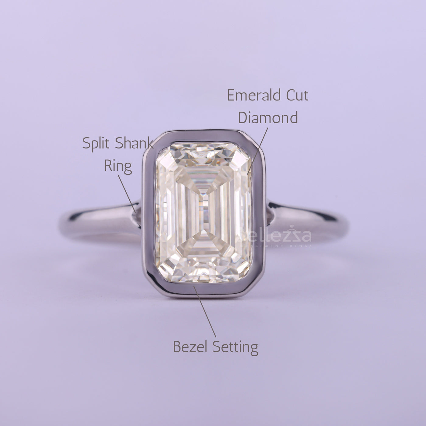 1.50CT Emerald Cut Bezel Setting Moissanite Engagement Ring