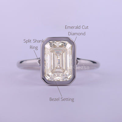 1.50CT Emerald Cut Bezel Setting Moissanite Engagement Ring