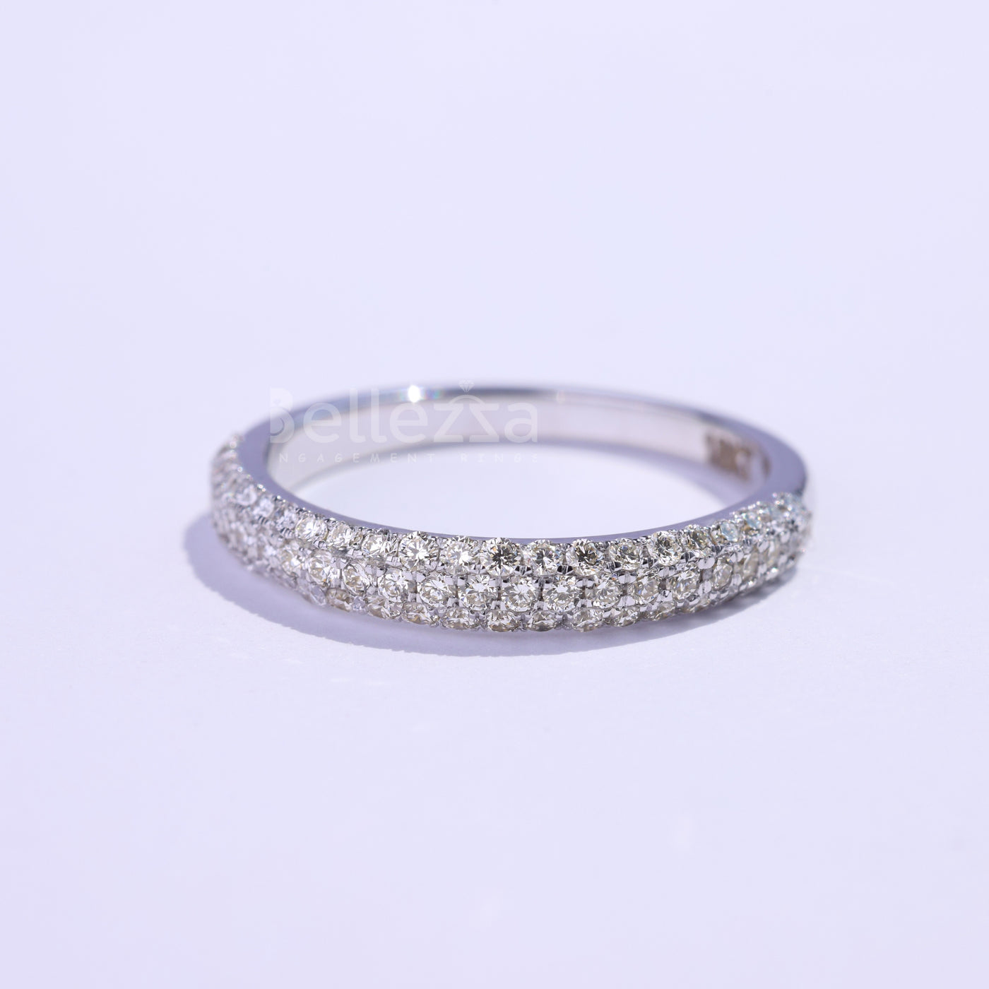 Round Cut Three Side Pave Setting Moissanite Wedding Band
