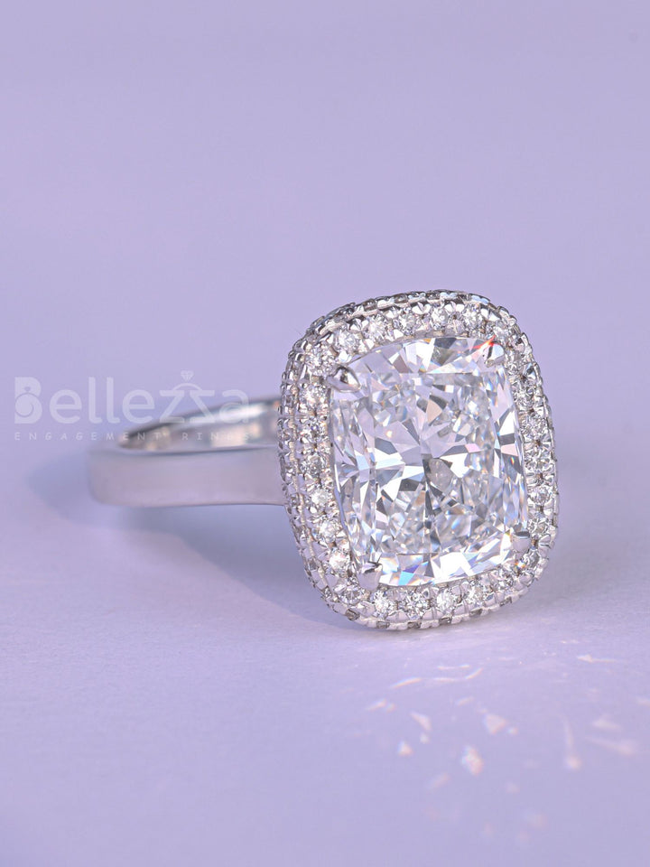 2.0CT Elongated Cushion Cut Halo Set Engagement Ring