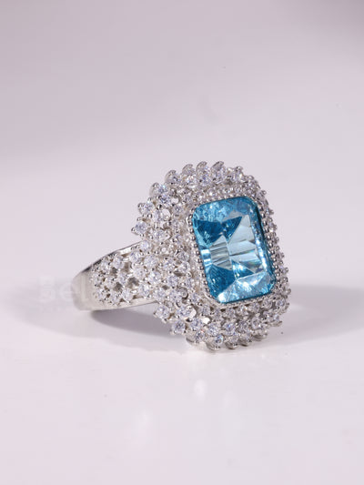 1.50CT-3.50CT Emerald Cut Blue Stone Cluster Engagement Ring