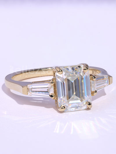 1.50CT Emerald Cut Three Stone Moissanite Diamond Engagement Ring