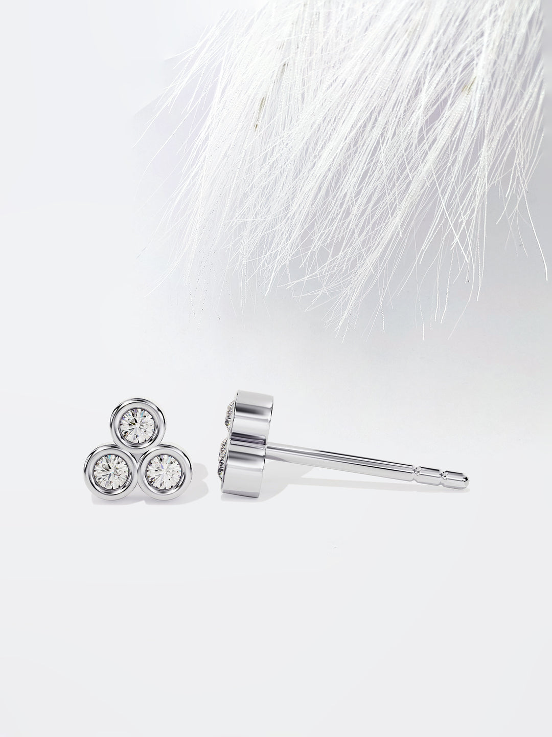 Round Cut Trio Bezel Moissanite Stud Diamond Earrings For Women