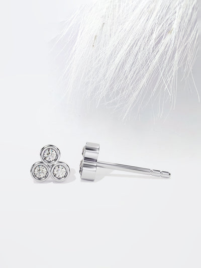 Round Cut Trio Bezel Moissanite Stud Diamond Earrings For Women