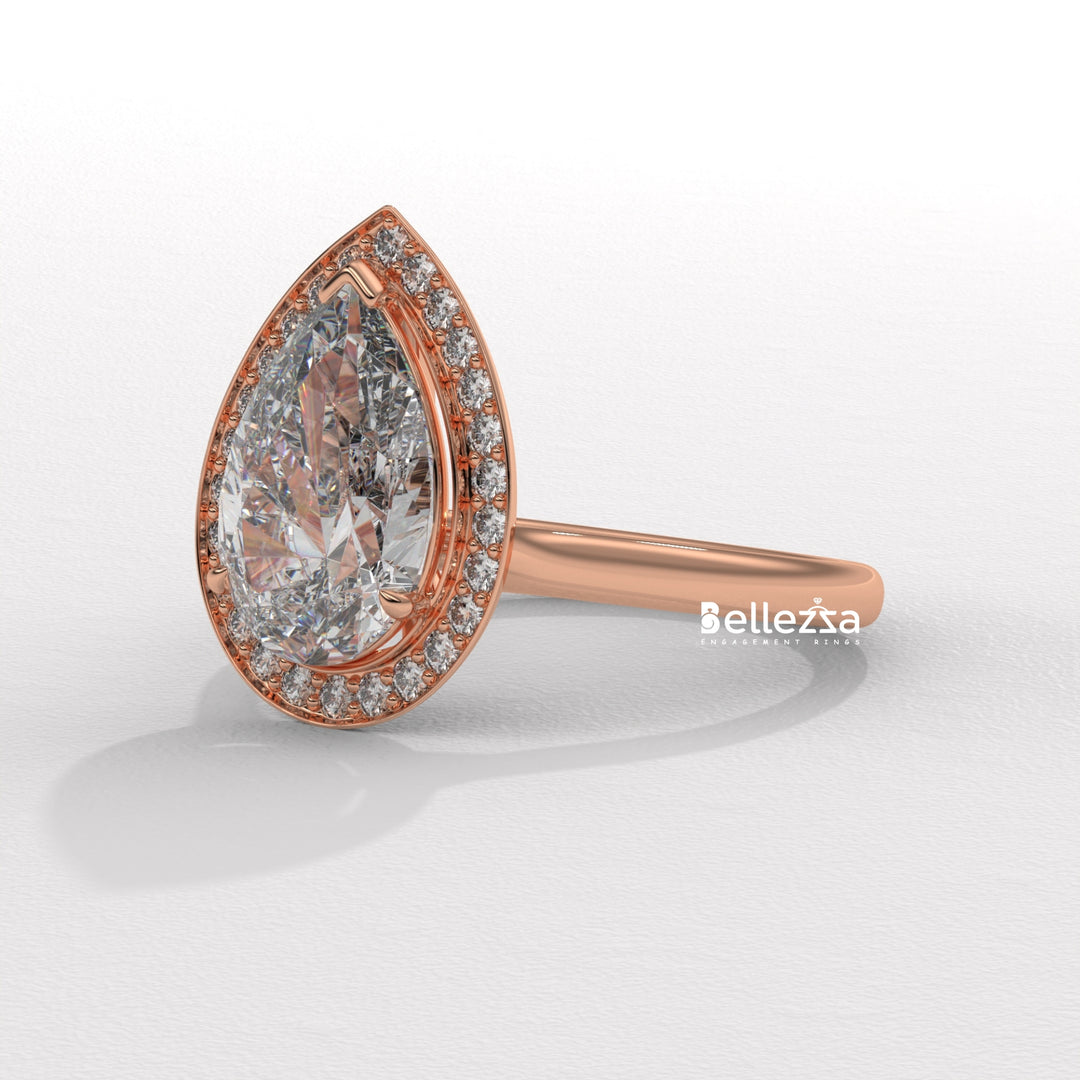 2.0-3.0CT Pear Cut Lab Grown Diamond Halo Setting Engagement Ring