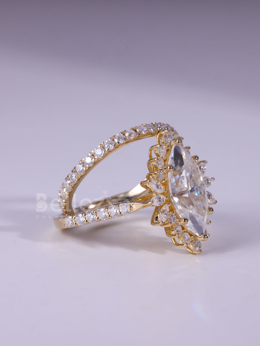 3.0CT Marquise Cut Cluster Vintage Moissanite Bridal Ring Set