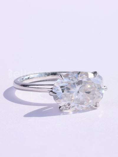 2.0CT East-West Oval Cut Solitaire Moissanite Engagement Ring