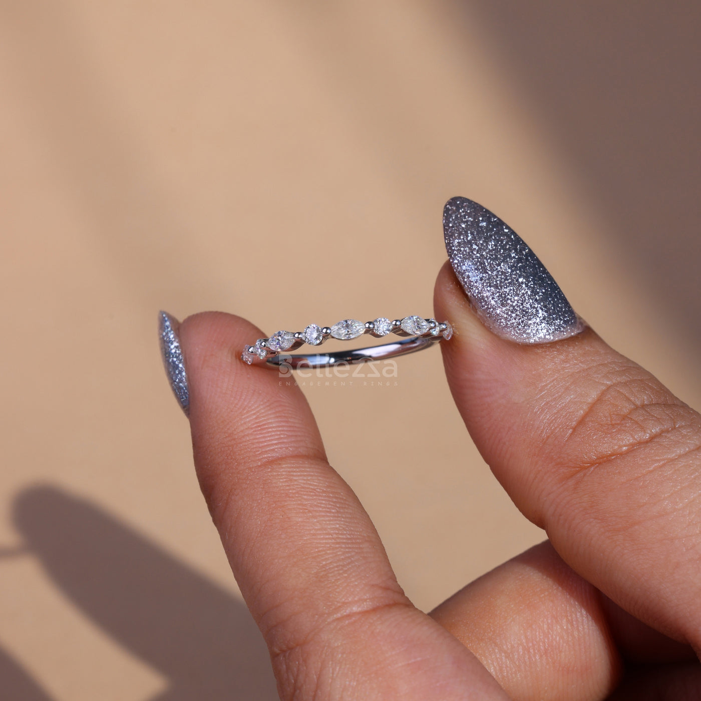 Marquise and Round  Cut Half Eternity Wedding Band - Ready to Ship