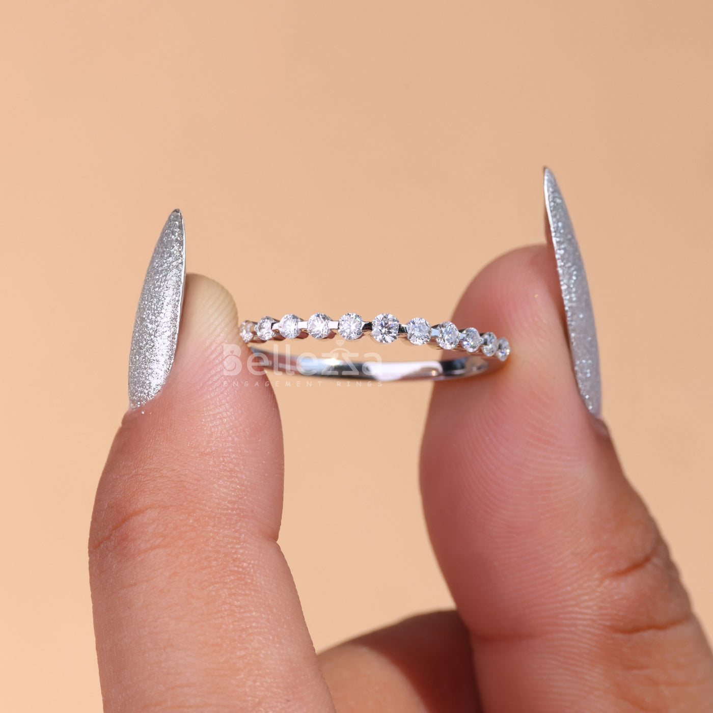 Round Cut Half Eternity Moissanite Wedding Band - Ready To Ship