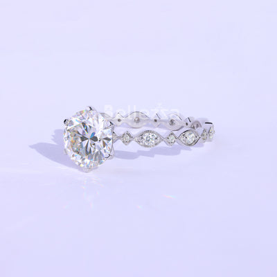2.0CT Round Cut Vintage Moissanite Engagement Ring - Ready To Ship
