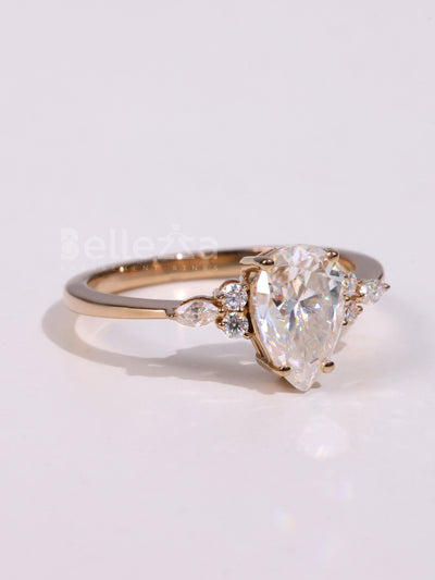 1.0CT Pear Cut Diamond Cluster Moissanite Engagement Ring