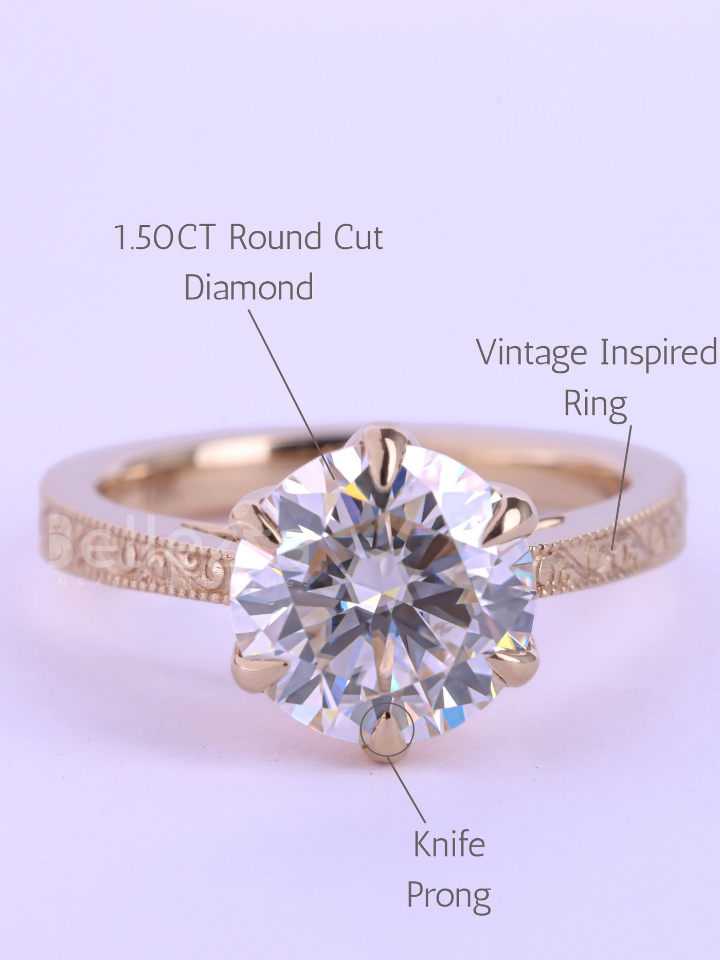 1.0CT-2.0CT Round Cut Diamond Vintage Solitaire Engagement Ring