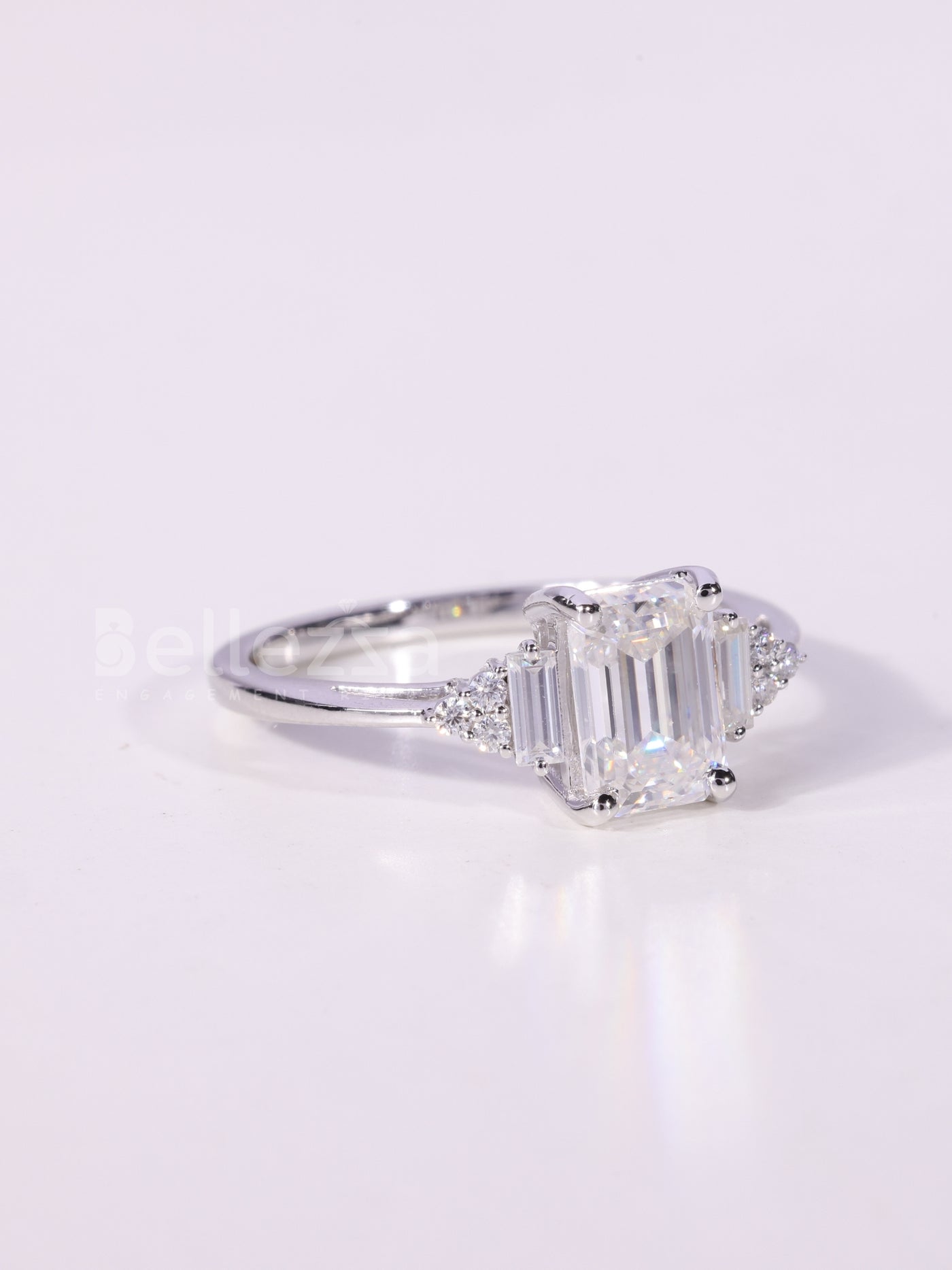 1.0CT-2.0CT Emerald Cut Cluster Diamond Engagement Ring