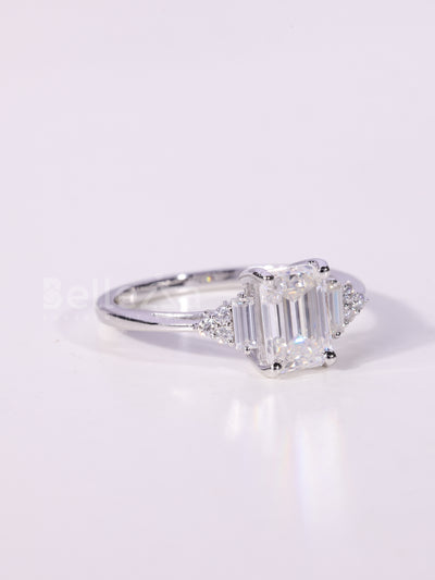1.0CT-2.0CT Emerald Cut Cluster Diamond Engagement Ring
