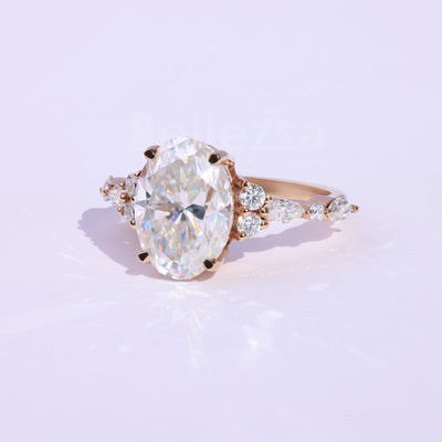 3.50CT Oval Cut Moissanite Cluster Engagement Ring - Ready to ship