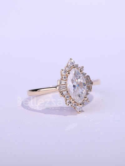1.0CT-2.0CT Marquise Cut Cluster Moissanite Engagement Ring