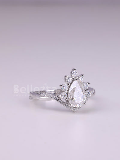1.50CT Pear Cut Curved Moissanite Cluster Engagement Ring