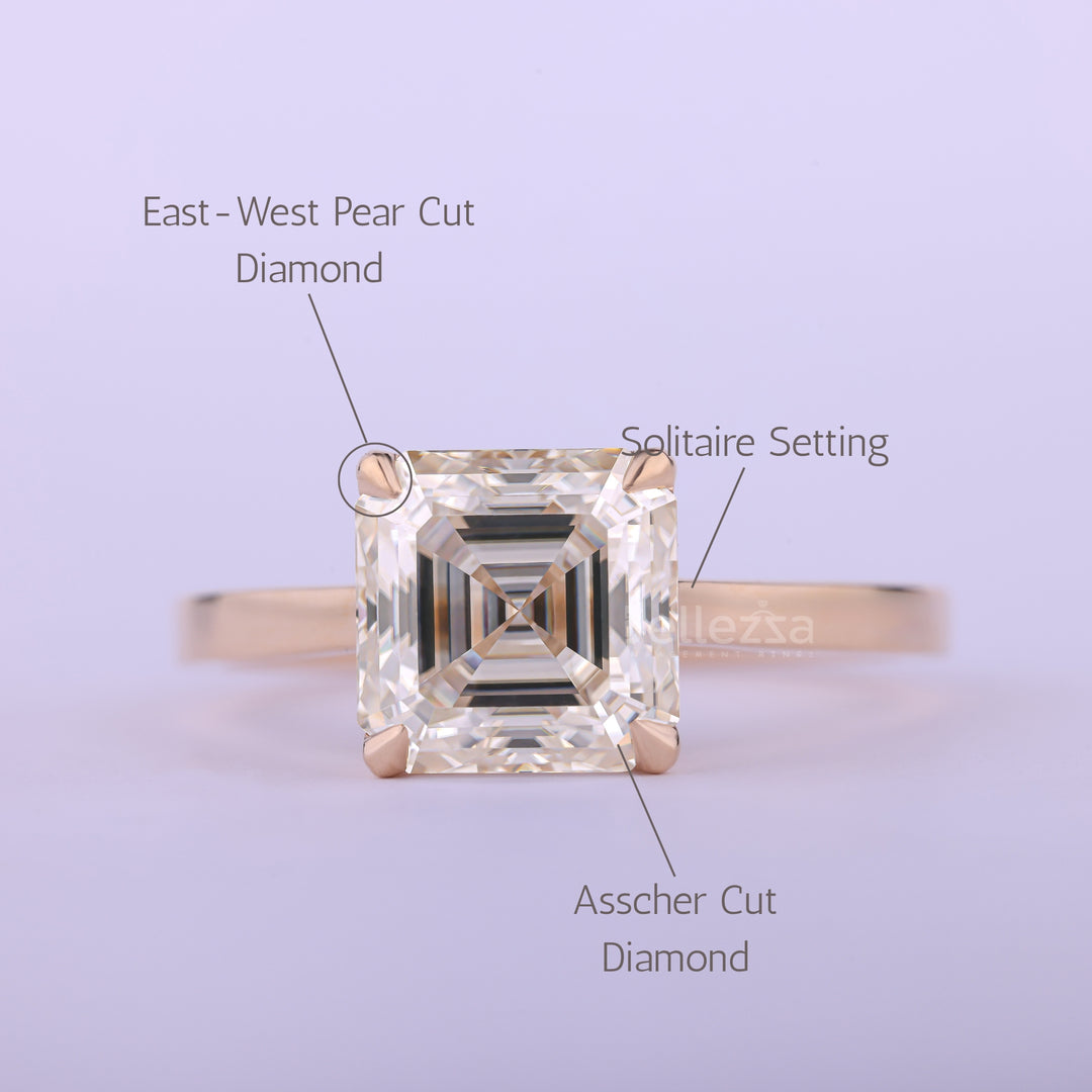 1.50CT Asscher Cut Solitaire Moissanite Engagement Ring
