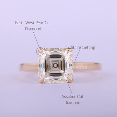 1.50CT Asscher Cut Solitaire Moissanite Engagement Ring