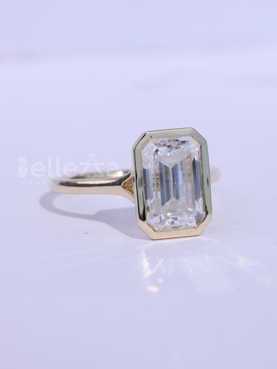 1.50CT Emerald Cut Bezel Setting Moissanite Engagement Ring